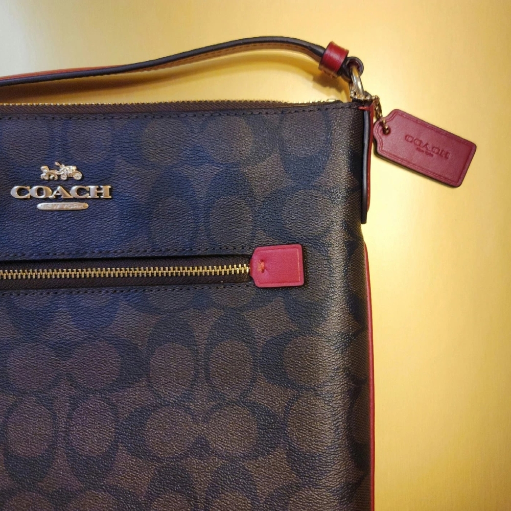Coach Brown and Red Crossbody Bag - Picture 2 of 15